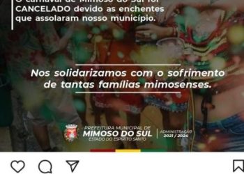 Chuva: Mimoso do Sul decreta estado de calamidade e cancela Carnaval
