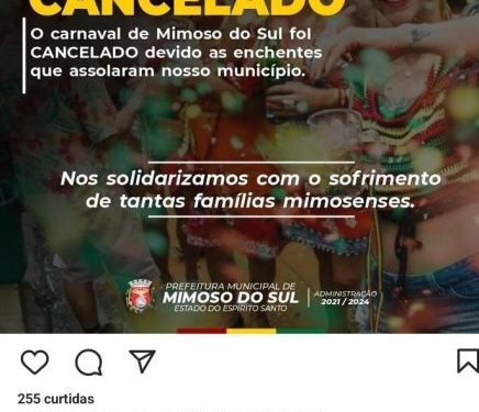 Chuva: Mimoso do Sul decreta estado de calamidade e cancela Carnaval