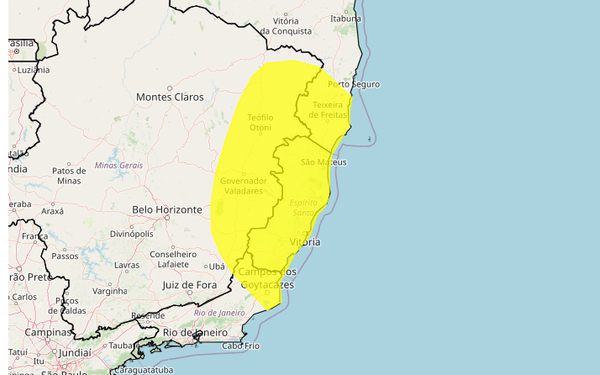 ES recebe alerta amarelo para risco de tempestade e queda de granizo