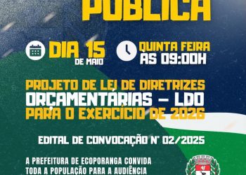 Prefeitura de Ecoporanga promove Audiência Pública da LDO 2026 nesta quinta(15)