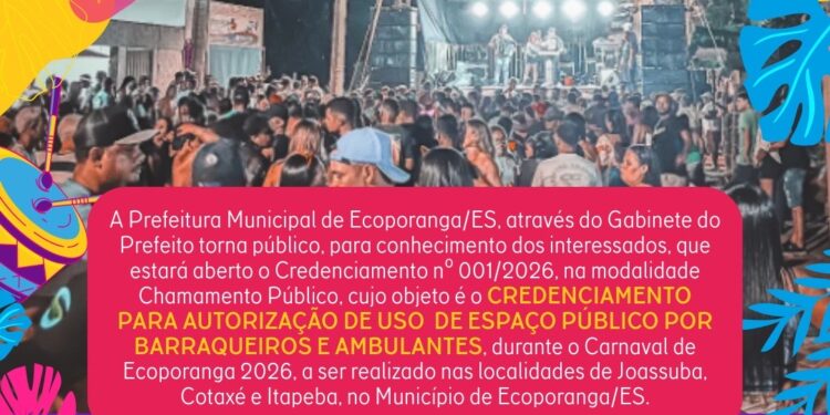 Ecoporanga abre credenciamento para barraqueiros e ambulantes no Carnaval 2026